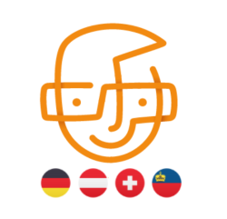 Das RouteGenius-Logo mit vier Flaggensymbolen der DACH-Region darunter.